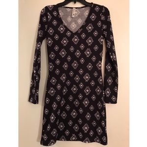Pink Owl Black Patterned Long Sleeve Dress